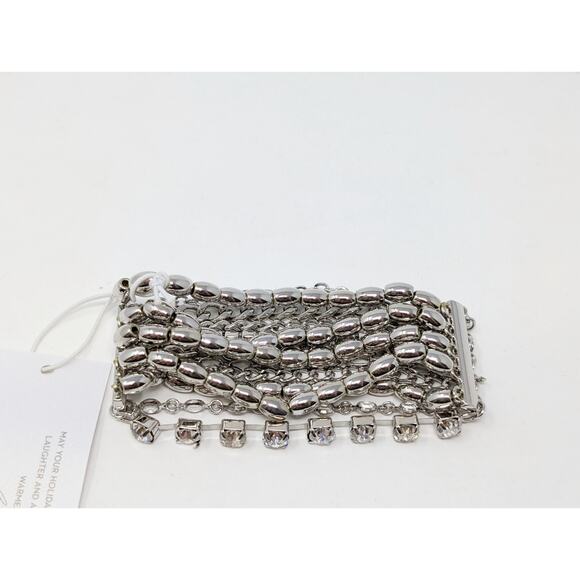 Chico's Bracelet Silver-Tone Rhinestone Multi-Strand Layered Chain Stretch New - Picture 3 of 6